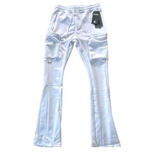 Motion Denim Stacked Cargo Flare White Track Pants Size M Hip Hop R&B Streetwear